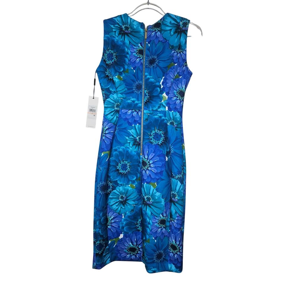 NEW Calvin Klein 2 Blue Floral Sheath Dress Scuba Career Preppy Professional - Picture 4 of 6